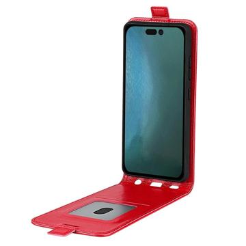iPhone 14 Vertikal Flip Cover med Kortholder - Rød
