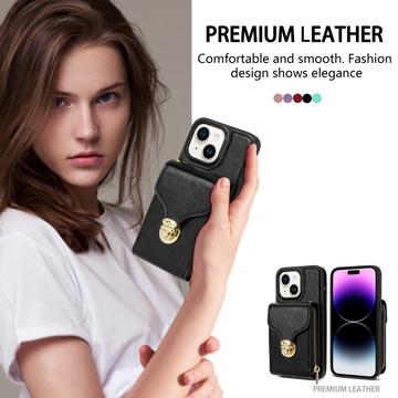 iPhone 15 Alt-i-et cover med pung og rem - Sort