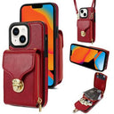 iPhone 15 Alt-i-et cover med pung og rem - rød