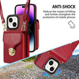 iPhone 15 Alt-i-et cover med pung og rem - rød