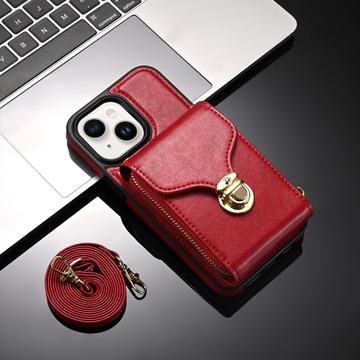 iPhone 15 Alt-i-et cover med pung og rem - rød