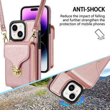iPhone 15 Alt-i-et cover med pung og rem - Rødguld