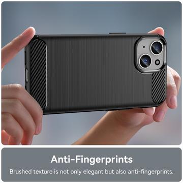 iPhone 15 Børstet TPU Cover - Karbonfiber - Sort