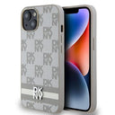 iPhone 15 DKNY Checkered Pattern and Stripe Cover - Beige