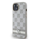 iPhone 15 DKNY Checkered Pattern and Stripe Cover - Beige