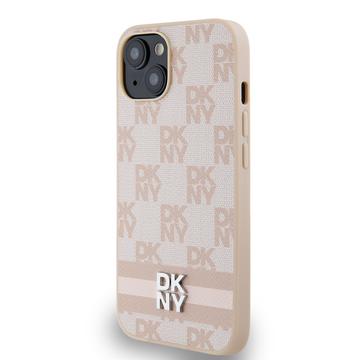 iPhone 15 DKNY Checkered Pattern and Stripe Cover - Pink