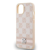 iPhone 15 DKNY Checkered Pattern and Stripe Cover - Pink