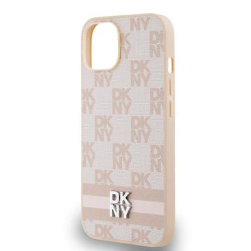 iPhone 15 DKNY Checkered Pattern and Stripe Cover - Pink