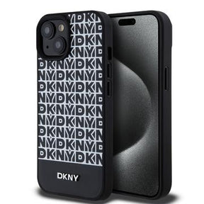 iPhone 15 DKNY Repeat Pattern Bottom Stripe Cover - MagSafe-kompatibel - Sort