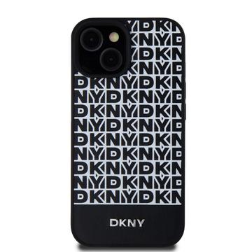 iPhone 15 DKNY Repeat Pattern Bottom Stripe Cover - MagSafe-kompatibel - Sort