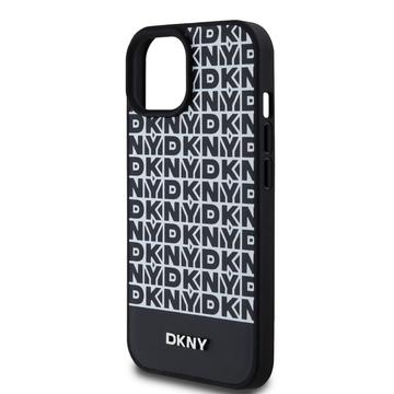 iPhone 15 DKNY Repeat Pattern Bottom Stripe Cover - MagSafe-kompatibel - Sort