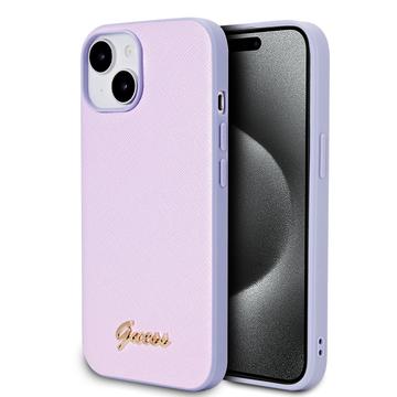 iPhone 15 Guess Iridescent Metal Script Hybrid Cover - Lilla