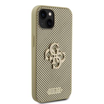 iPhone 15 Guess Perforeret 4G Glitter Logo Cover - Guld
