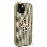 iPhone 15 Guess Perforeret 4G Glitter Logo Cover - Guld