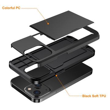 iPhone 15 Hybrid Cover med Glidekortholder - Sort
