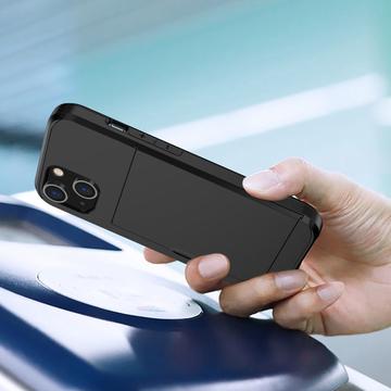 iPhone 15 Hybrid Cover med Glidekortholder - Sort