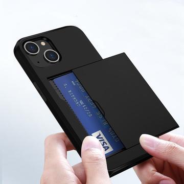iPhone 15 Hybrid Cover med Glidekortholder - Sort