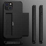 iPhone 15 Hybrid Cover med Glidekortholder - Sort