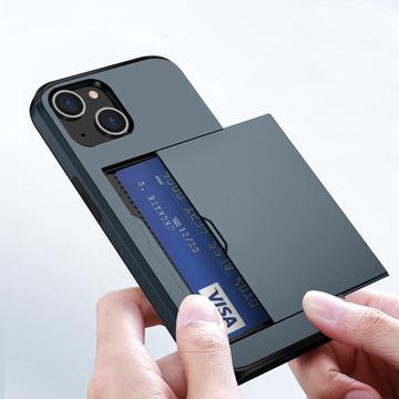 iPhone 15 Hybrid Cover med Glidekortholder - Mørkeblå