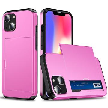 iPhone 15 Hybrid Cover med Glidekortholder - Pink