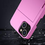 iPhone 15 Hybrid Cover med Glidekortholder - Pink