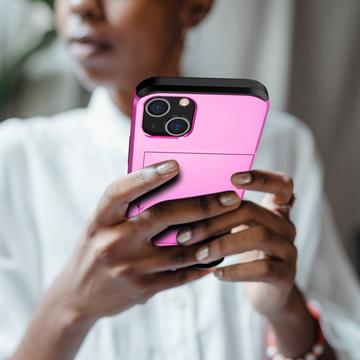 iPhone 15 Hybrid Cover med Glidekortholder - Pink