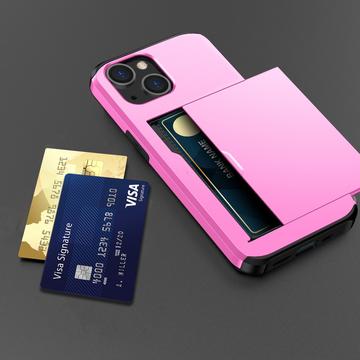 iPhone 15 Hybrid Cover med Glidekortholder - Pink