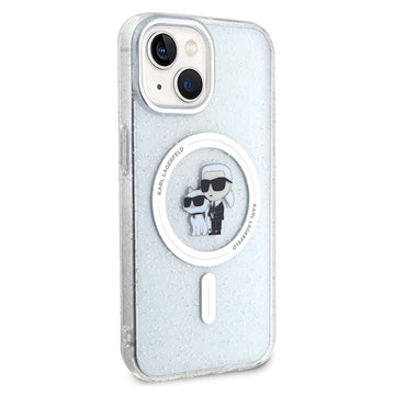 iPhone 15 Karl Lagerfeld IML Glitter Karl & Choupette MagSafe Cover - Klar