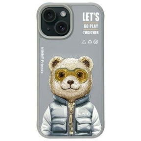 iPhone 15 Nimmy Friends Cool&Cute 2.0 bjørne cover - grå