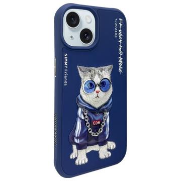 iPhone 15 Nimmy Friends Glasses Cool Kat Cover - Blå