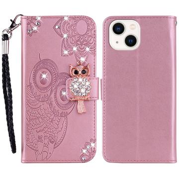 iPhone 15 Ugle Rhinsten Pung - Rødguld
