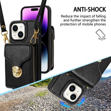 iPhone 15 Plus Alt-i-et cover med pung og rem - Sort