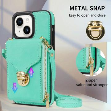 iPhone 15 Plus Alt-i-et cover med pung og rem - Mynte