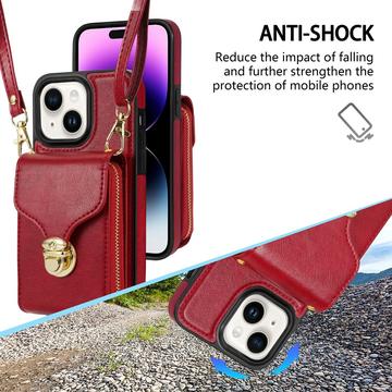 iPhone 15 Plus Alt-i-et cover med pung og rem - rød