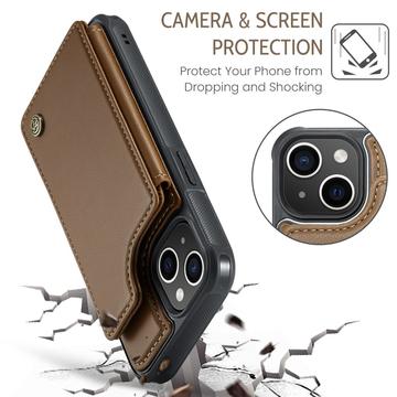 iPhone 15 Plus Caseme C22-etui RFID-kortpung - brun