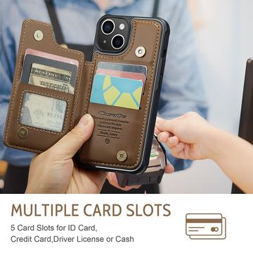 iPhone 15 Plus Caseme C22-etui RFID-kortpung - brun