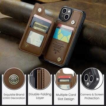 iPhone 15 Plus Caseme C22-etui RFID-kortpung - brun