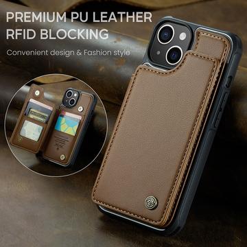 iPhone 15 Plus Caseme C22-etui RFID-kortpung - brun