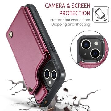 iPhone 15 Plus Caseme C22-etui RFID-kortpung - rød