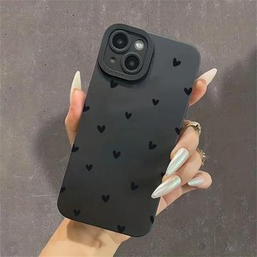 iPhone 15 Plus Slim TPU-cover med hjertemønster - sort