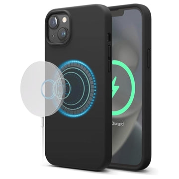 iPhone 15 Plus Saii Premium MagSafe Liquid Silikone Cover - Sort