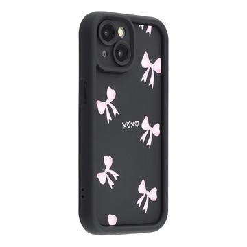 iPhone 15 Plus Stilfuldt stødsikkert TPU cover med forhøjede kanter - sort / sløjfe