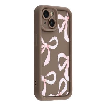 iPhone 15 Plus Stilfuldt stødsikkert TPU cover med forhøjede kanter - Brun / Stor sløjfe