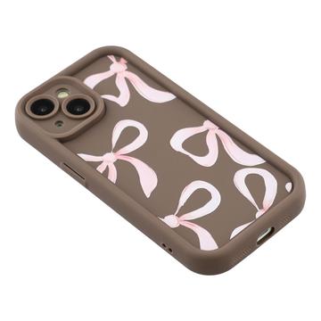 iPhone 15 Plus Stilfuldt stødsikkert TPU cover med forhøjede kanter - Brun / Stor sløjfe