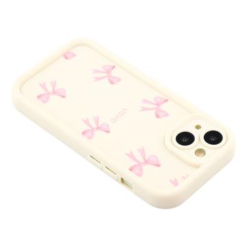 iPhone 15 Plus Stilfuldt stødsikkert TPU cover med forhøjede kanter - hvid / sløjfe