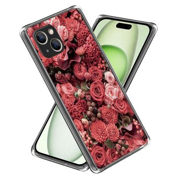 iPhone 15 Plus Stilfuld Ultra-Slim TPU Cover - Røde Blomster