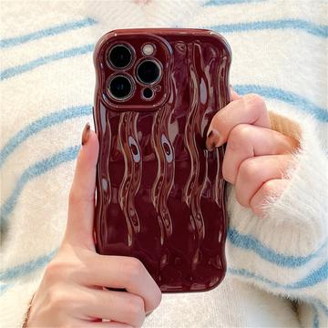 iPhone 15 Pro 3D Lineær Bølgetaske - Vinrød
