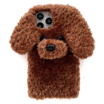 iPhone 15 Pro bedårende bamse-hundeformet plysetui - brun