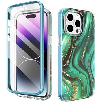 iPhone 15 Pro Ahastyle WE13 360 Beskyttelse Hybrid Cover - Grøn marmor