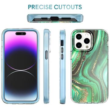 iPhone 15 Pro Ahastyle WE13 360 Beskyttelse Hybrid Cover - Grøn marmor